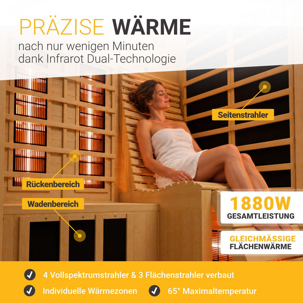 INFRAROTKABINE Aalborg mit Dual Technologie & Hemlockholz - Naturfarben, Holz (120/190/120cm) - Artsauna
