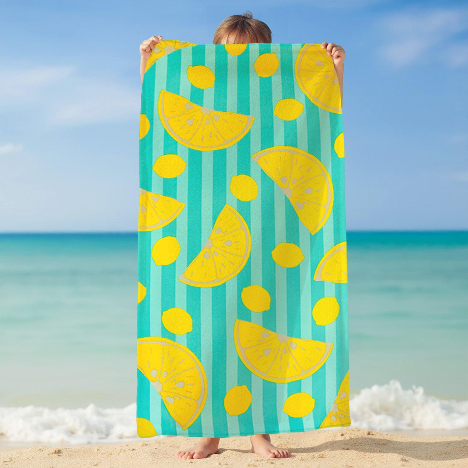 STRANDTUCH Mikrofaser Blau 75x150 220g/m² - Pop-Zitrone - Blau, Textil (150/75cm) - LE COMPTOIR DE LA PLAGE