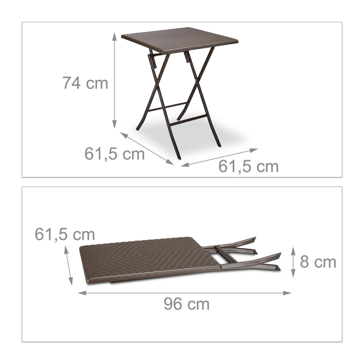 GARTENTISCH - Dunkelbraun, Kunststoff/Metall (61.5/61.5/74cm) - Relaxdays