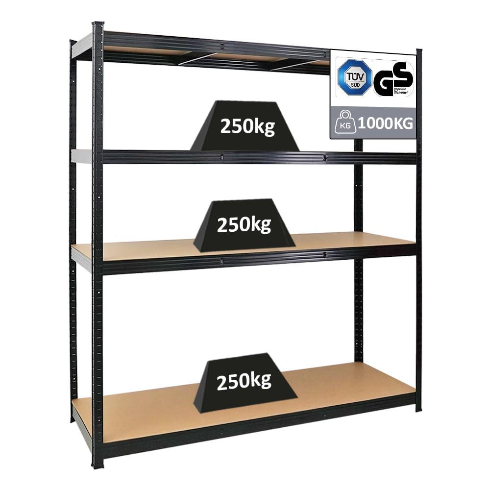 SCHWERLASTREGAL Taurus XL 180x160x60 cm Fachlast 250 kg Schwarz - Schwarz, Metall (160/180/60cm) - PROREGAL