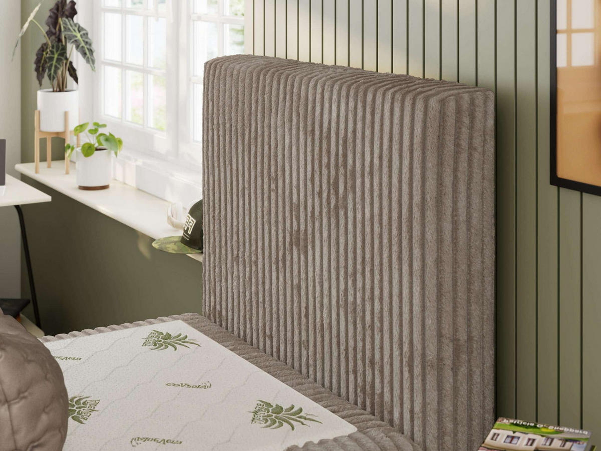 JUGENDBETT TILIO 90/200 - Hellbraun - H4 - Rechts Seite - Hellbraun, Textil (90/200cm) - MKS