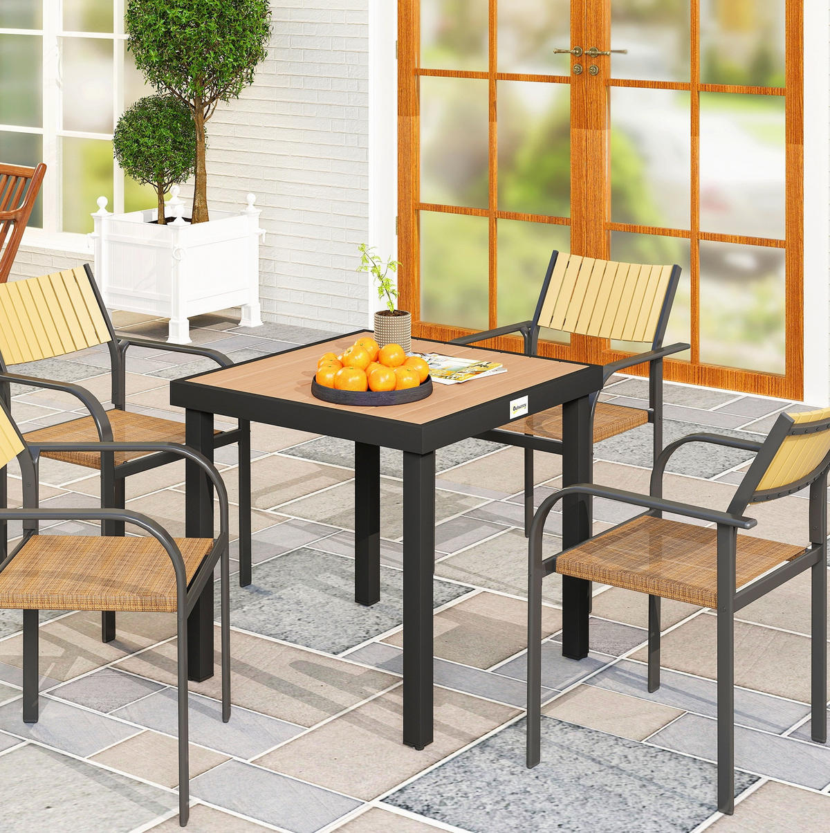 GARTENTISCH 78x78x74 cm Natur mit Holzoptik & Aluminiumrahmen - Naturfarben, Metall (78/78/74cm) - Modfu