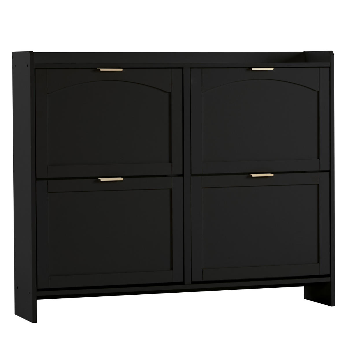 SCHUHSCHRANK Schwarz 110/24/90 cm mit 4 Klappen und offenen Fächern - Schwarz, Holzwerkstoff (110/90/24cm) - PANGIVO