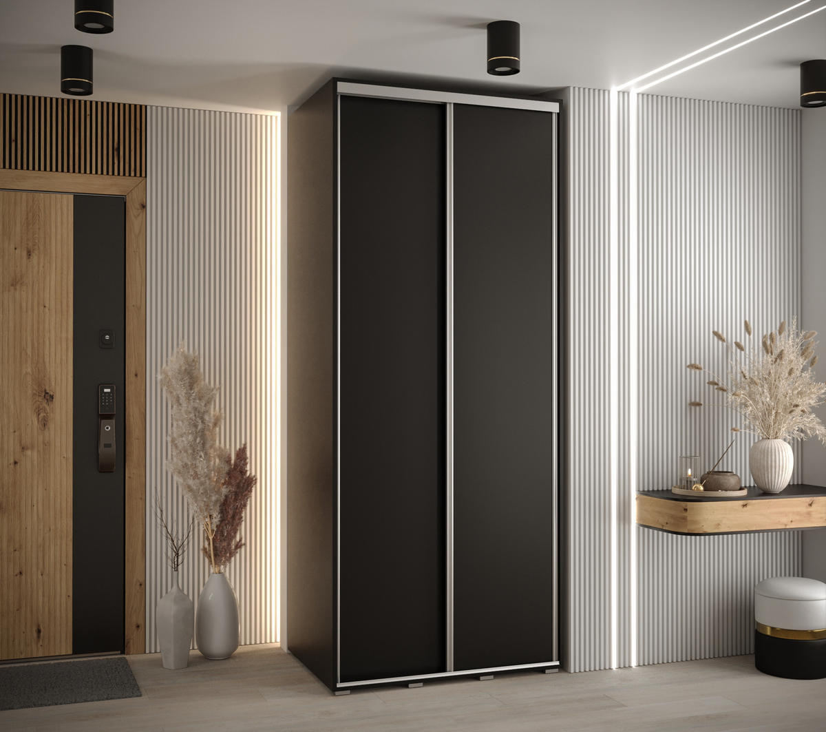 SCHWEBETÜRENSCHRANK 235,2/120/60 2-türig - Silberfarben/Schwarz, Holz/Metall (120/235/60cm) - Abiks Möbel