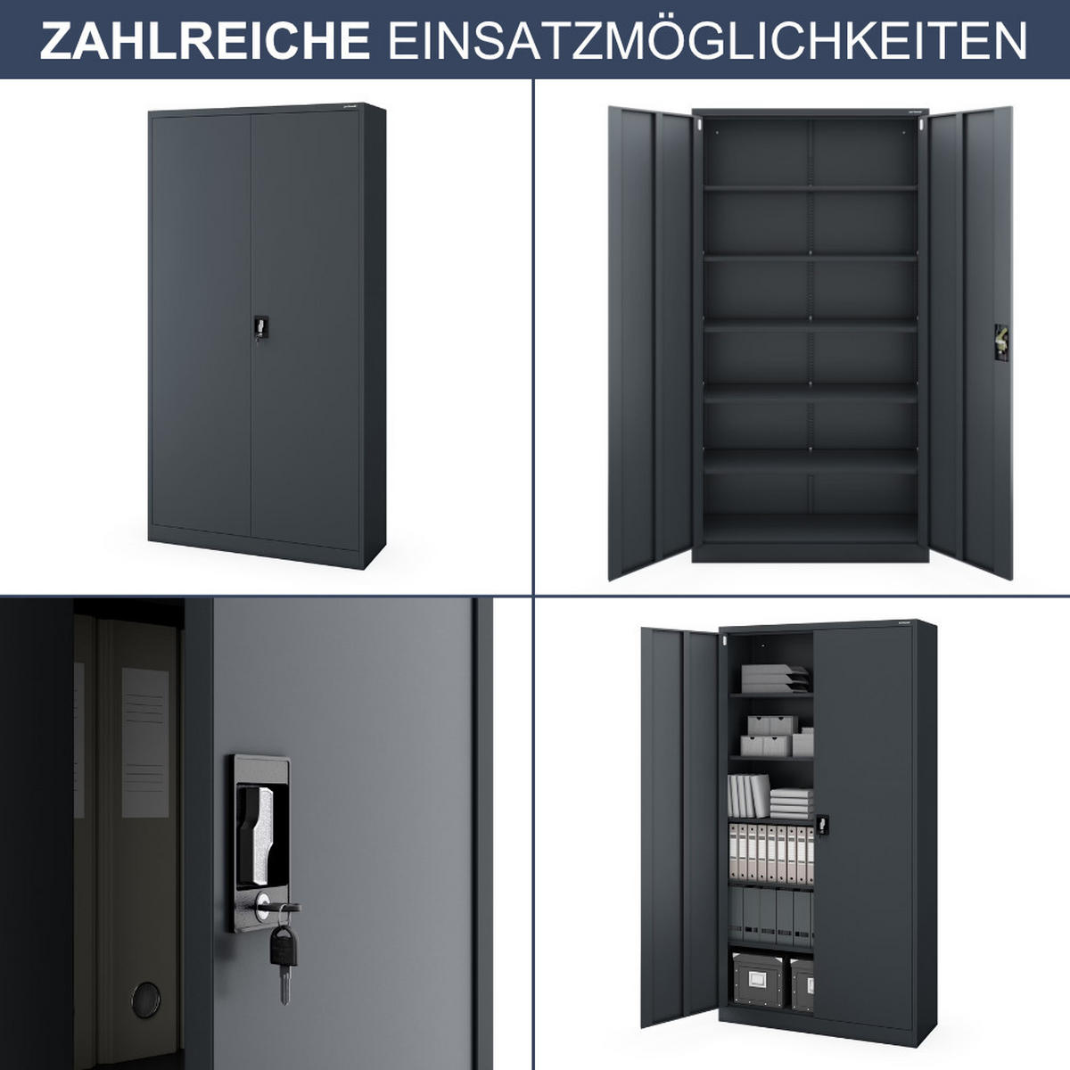 AKTENSCHRANK abschließbar KADO Flügeltüren 220x115x40cm Anthrazit - Anthrazit, Metall (115/220/40cm) - DELUKE