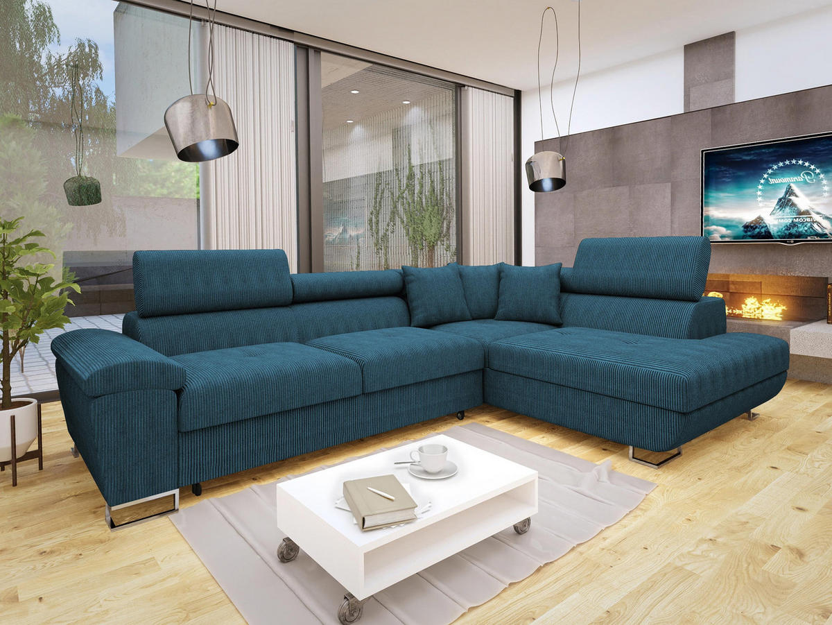 ECKSOFA Cotere Cord, Seite: Rechts - Blau, Holz/Textil (270/202cm) - MIRJAN24
