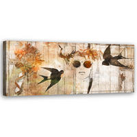 WANDBILD frauengesicht und vögel - Beige, Textil (90/30cm) - Feeby