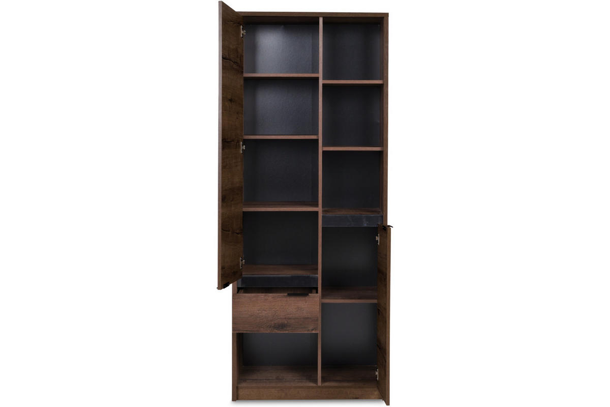 REGAL MERO mit Türen und Schubladen, Dunkelbraun - Dunkelbraun, Holzwerkstoff (80/200/40cm) - KONSIMO®