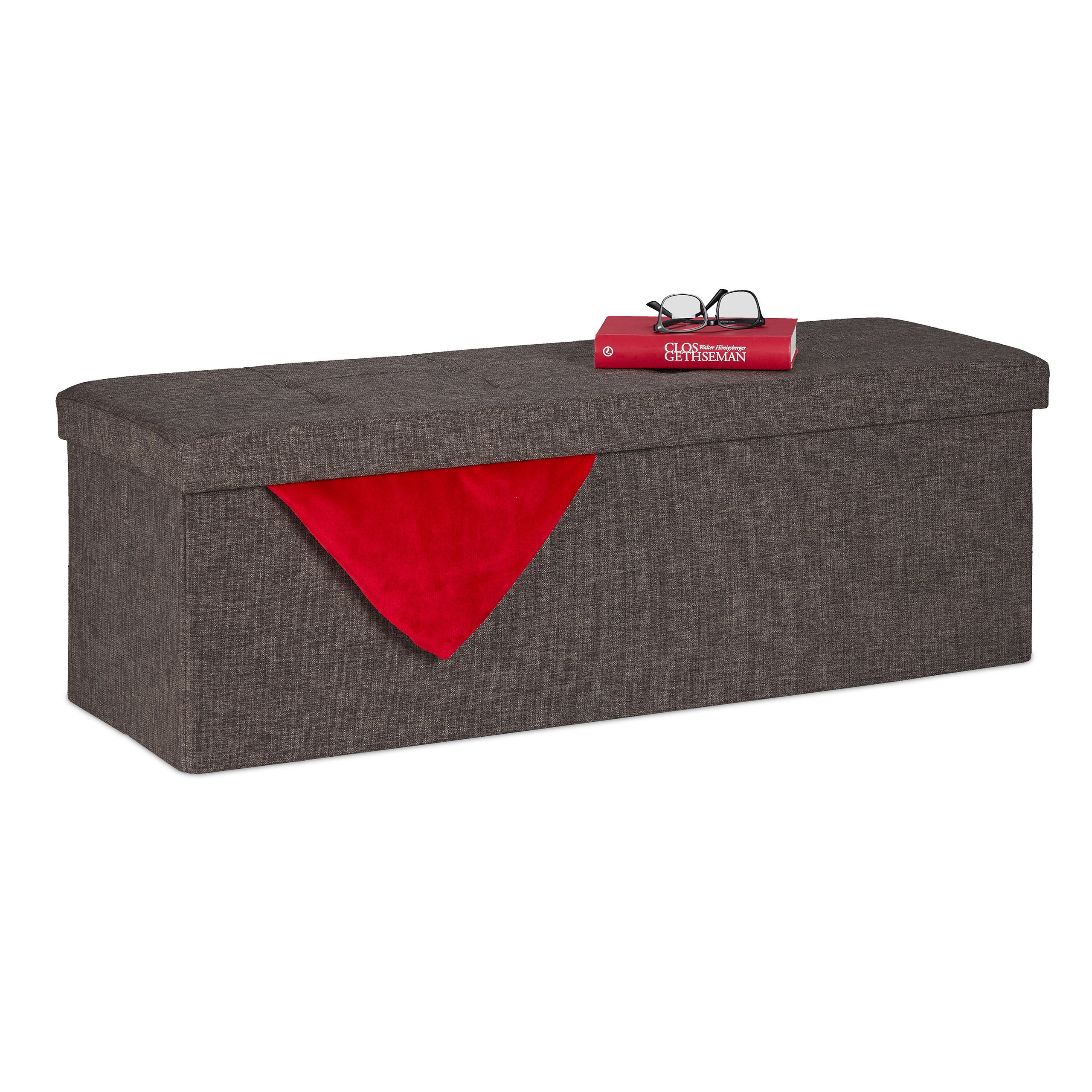 SITZBANK - Braun, Holzwerkstoff/Textil (114/38.5/37.5cm) - Relaxdays