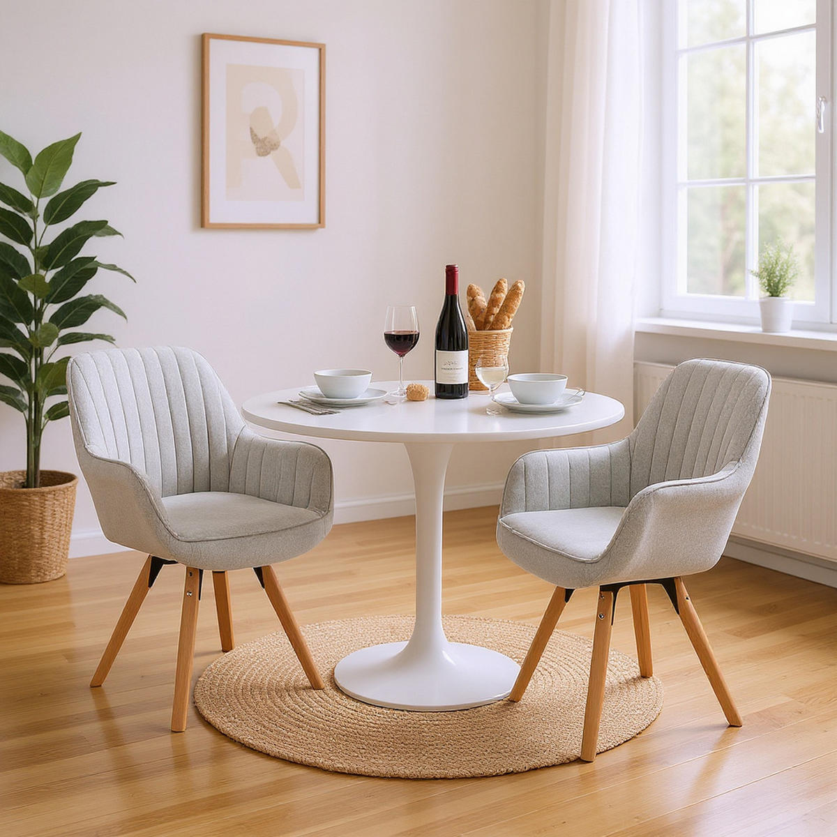 ARMLEHNSTUHL-SET 2 Stück drehbar in Webstoff - Beige, Holz/Textil (57/83/56cm) - Meubles Cosy