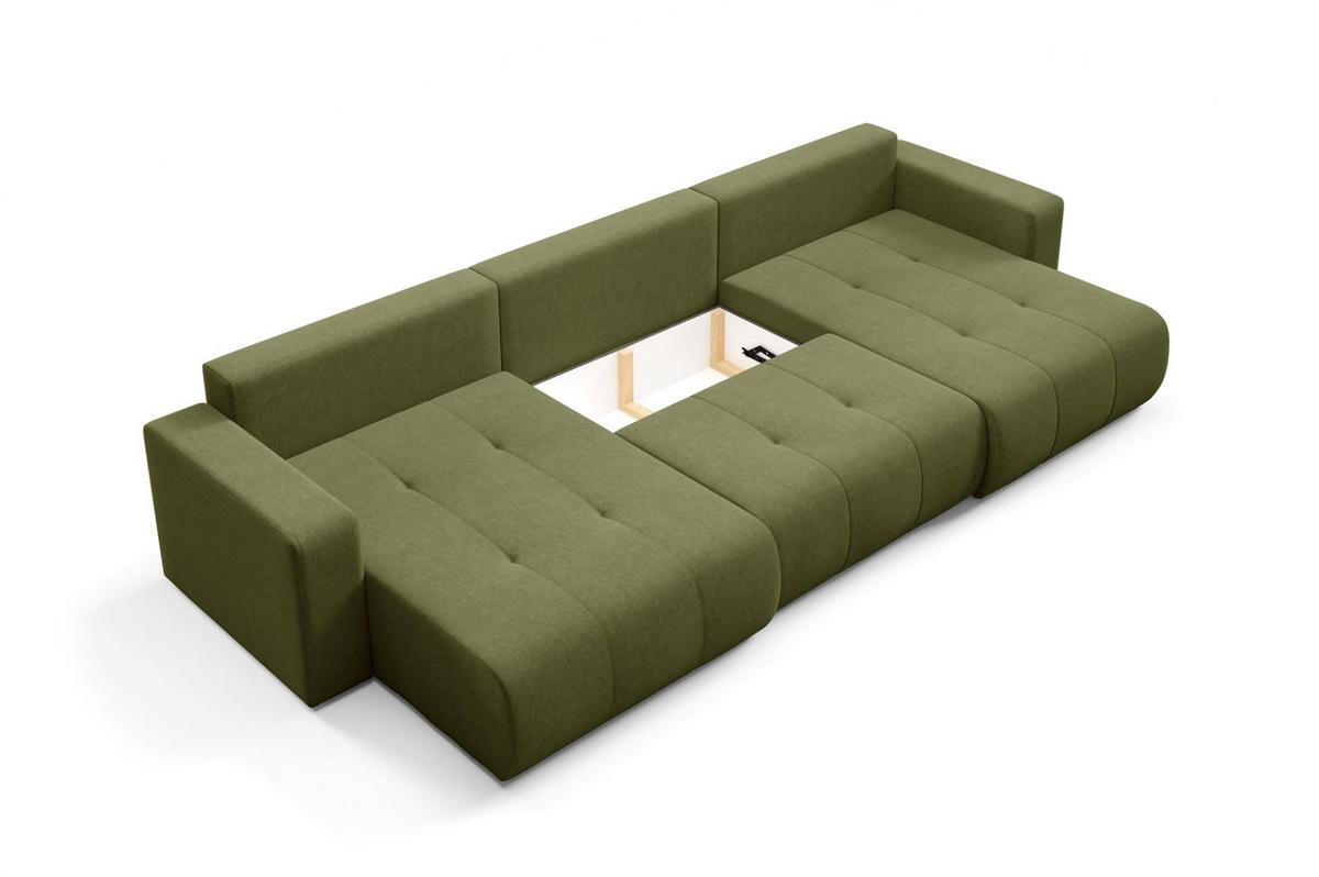 WOHNLANDSCHAFT Augusto - Grün, Holzwerkstoff/Textil (344/82/149cm) - Fun Möbel