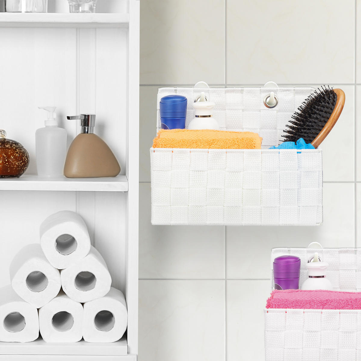 2XAUFBEWAHRUNGSKORB - Weiß, Kunststoff/Metall (16.5/25/20cm) - Relaxdays