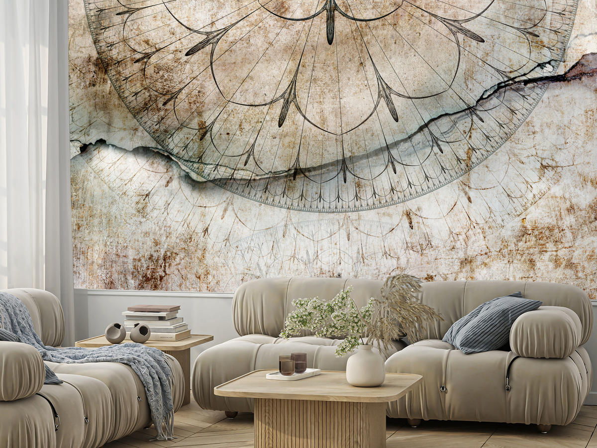 FOTOTAPETE für Büro Industrial Rad Mandala Beton Abstrakte Komposition 400x280 - Beige/Schwarz, Papier (400/280cm) - Muralo