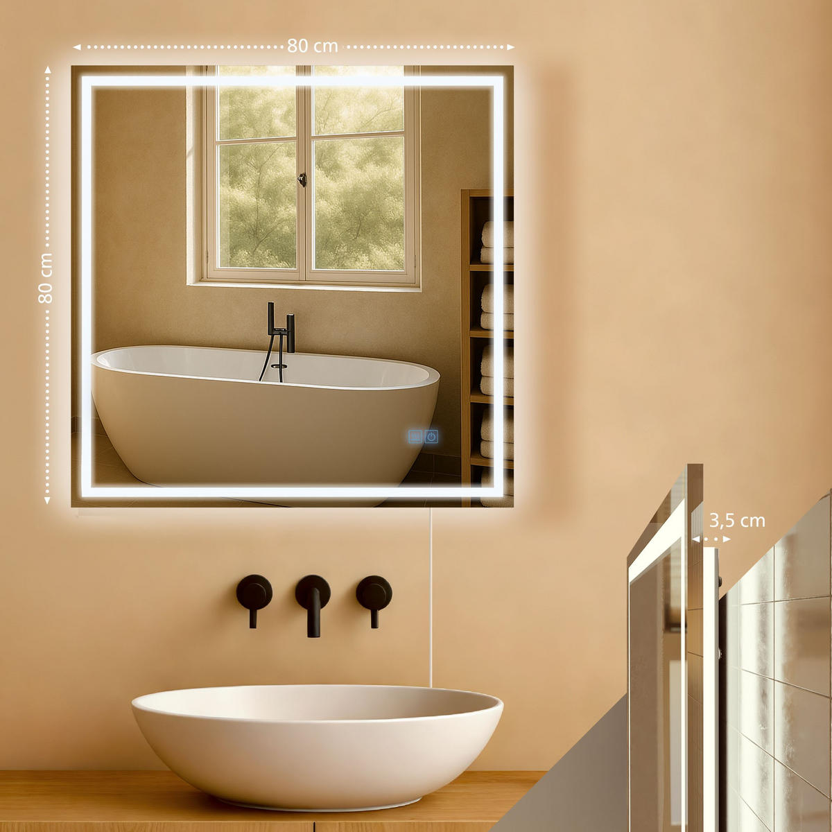 BADSPIEGEL Graz 80x80 ohne Bluetooth 80x3,5x80cm Glas Klarglas Badezimmerspiegel - Klar, Glas (80/80/3.5cm) - DELUKE