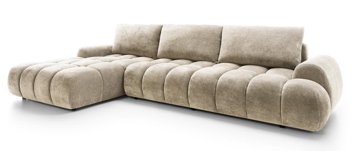 ECKSOFA 340 cm Valerio II, Schlaffunktion, Bettkasten, Links, Beige - Beige, Holz (340/177cm) - Emporius
