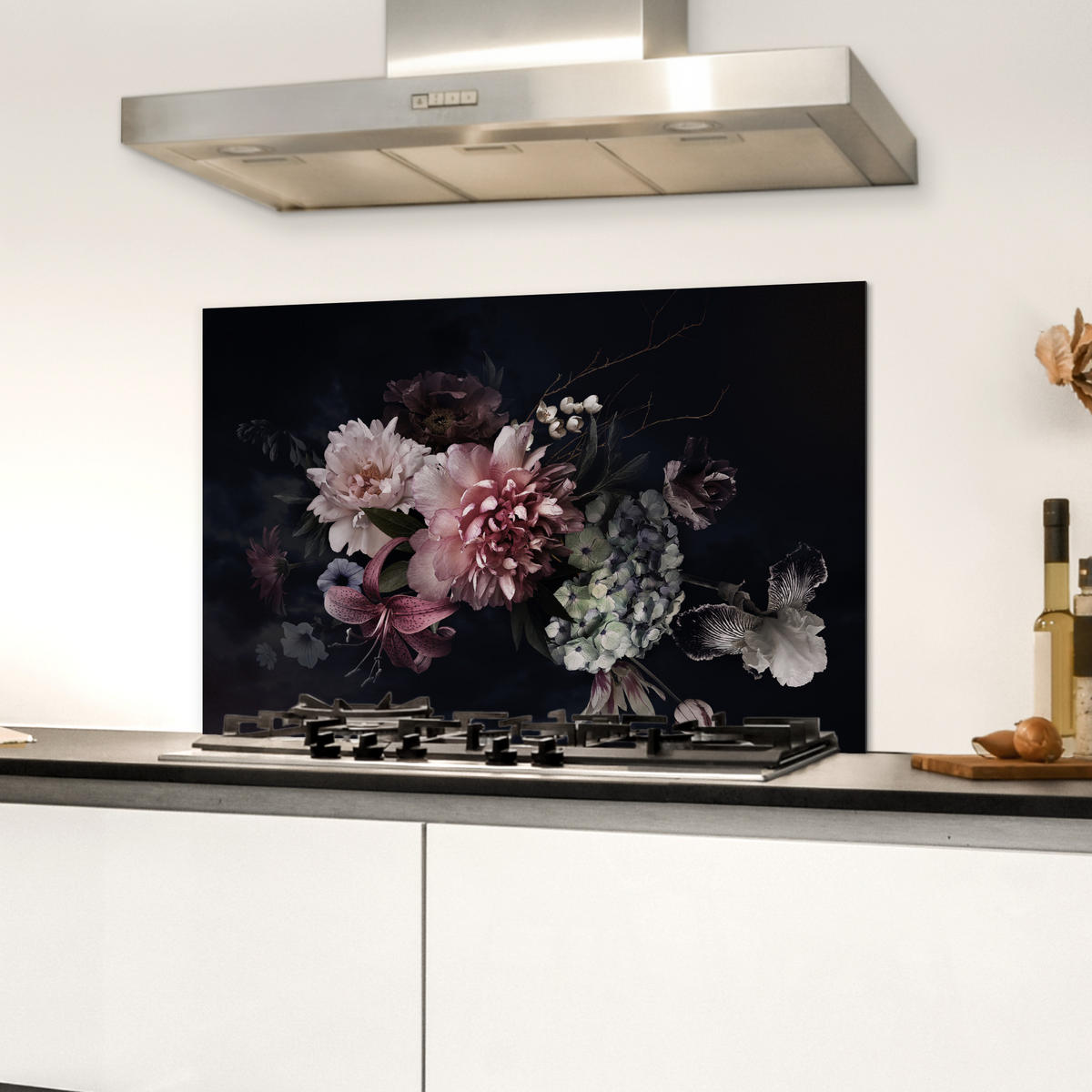 SPRITZSCHUTZ KÜCHE Blumen - Vintage - Pastell - Rosa - Weiß 70x50 cm - Altrosa, Metall (70/0.3/50cm) - MuchoWow