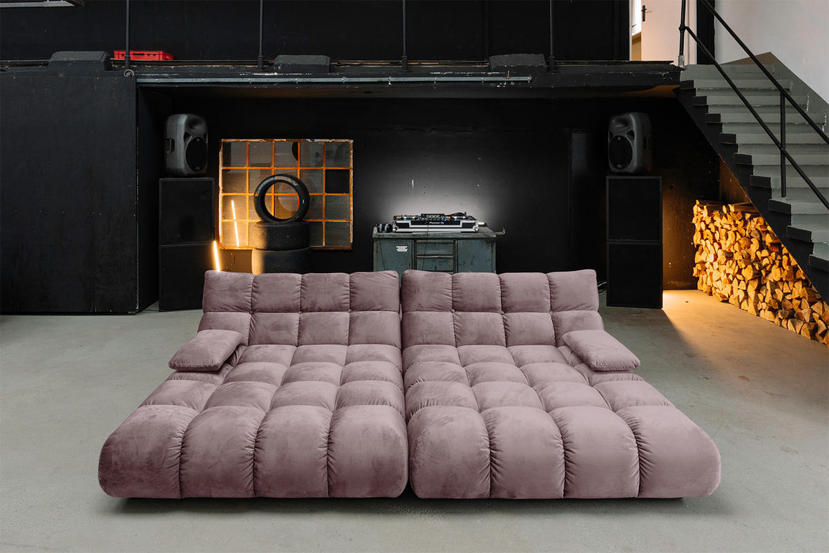 BIG SOFA VIVIEN Grau Velvet - Schwarz/Grau, Kunststoff/Textil (296/85/178cm) - KAWOLA