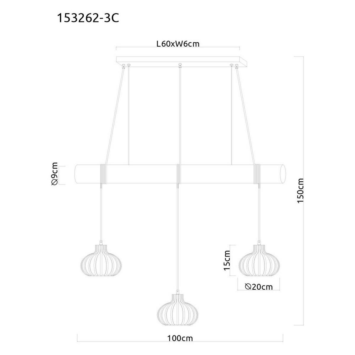 HÄNGELEUCHTE CALDWELL, Metall, Beige, 3-flammig - Beige, Holz (100/20/150cm) - Globo Lighting