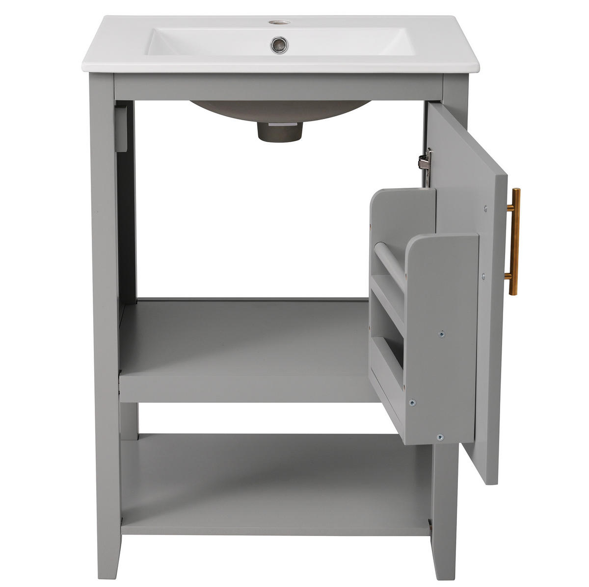 BADEZIMMERSCHRANK 61x47x87cm in Grau, wasserdicht & rutschfest - Grau, Holzwerkstoff (61/87/47cm) - Modfu