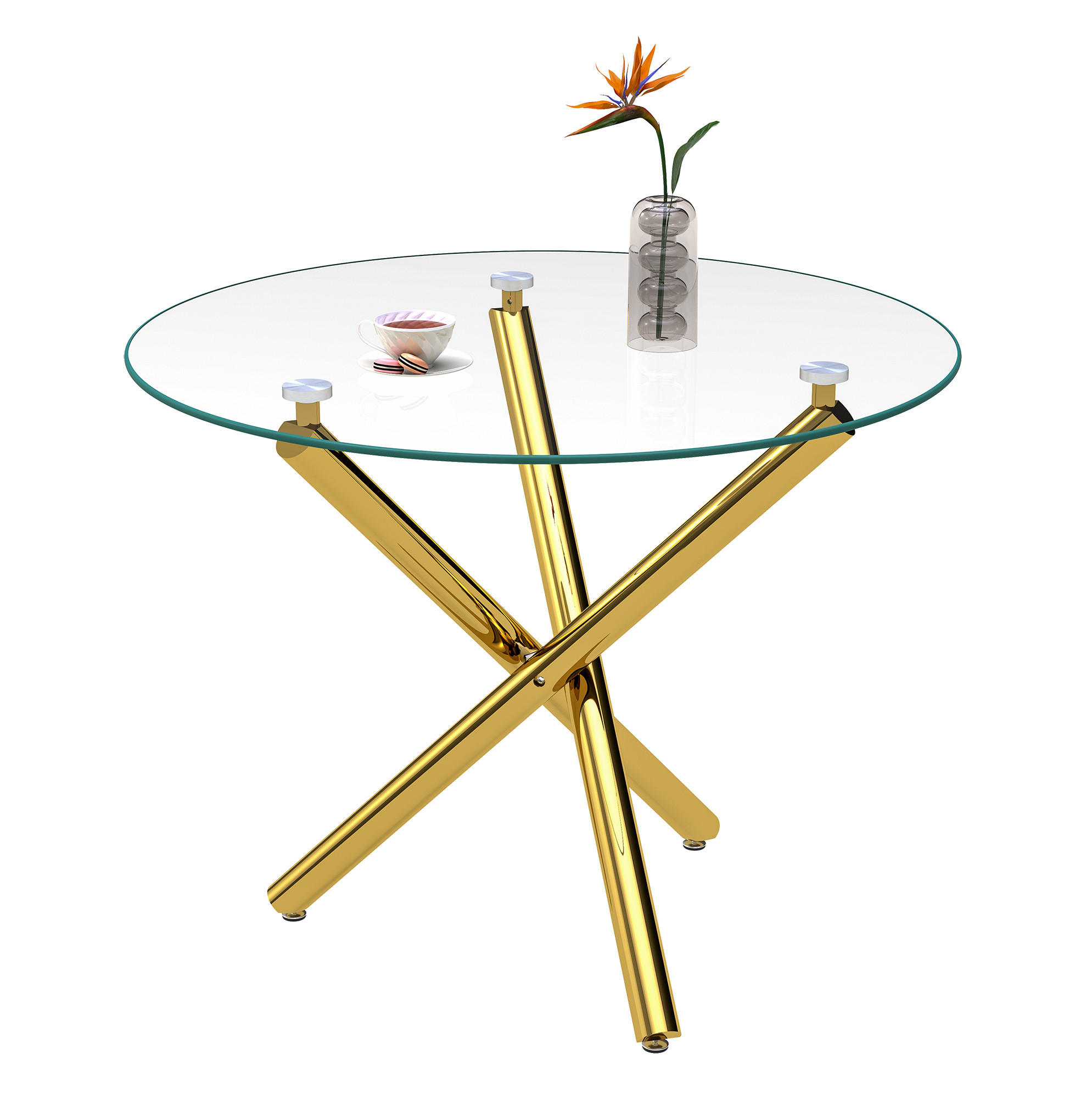 ESSTISCH 80/80/76 cm mit Tischplatte aus gehärtetem Glas, Kreuzfuß und verstellbaren Gleitern, Gold - Goldfarben, Metall (80/80/76cm) - Redom