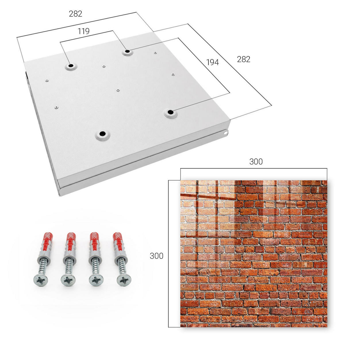 SCHLÜSSELBOX Weiß 30x30 cm – Türöffnung nach rechts - Ziegelmauer - Rot, Metall (30/30/5cm) - TULUP
