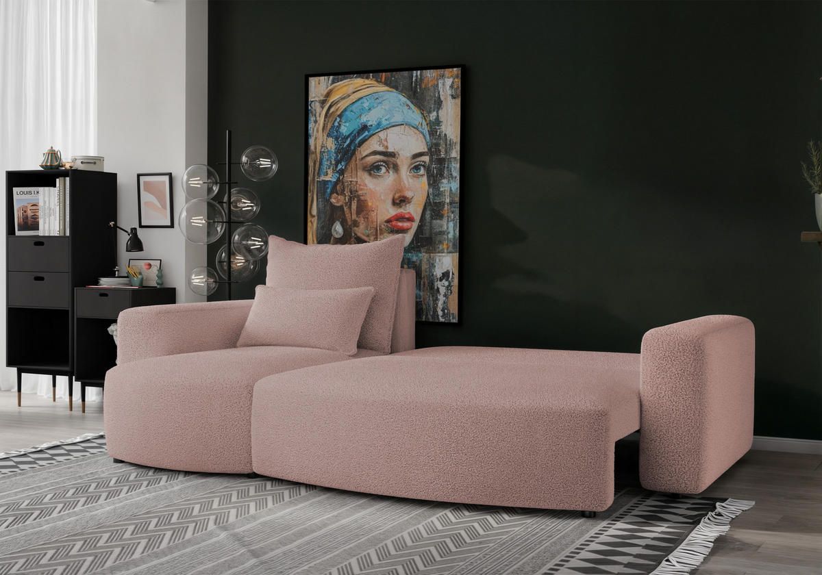 ECKSOFA Travis mit Bettkasten und Schlaffunktion, L-Form, Boucle, Universal - Altrosa, Holzwerkstoff (248/148cm) - 4ALL HOME