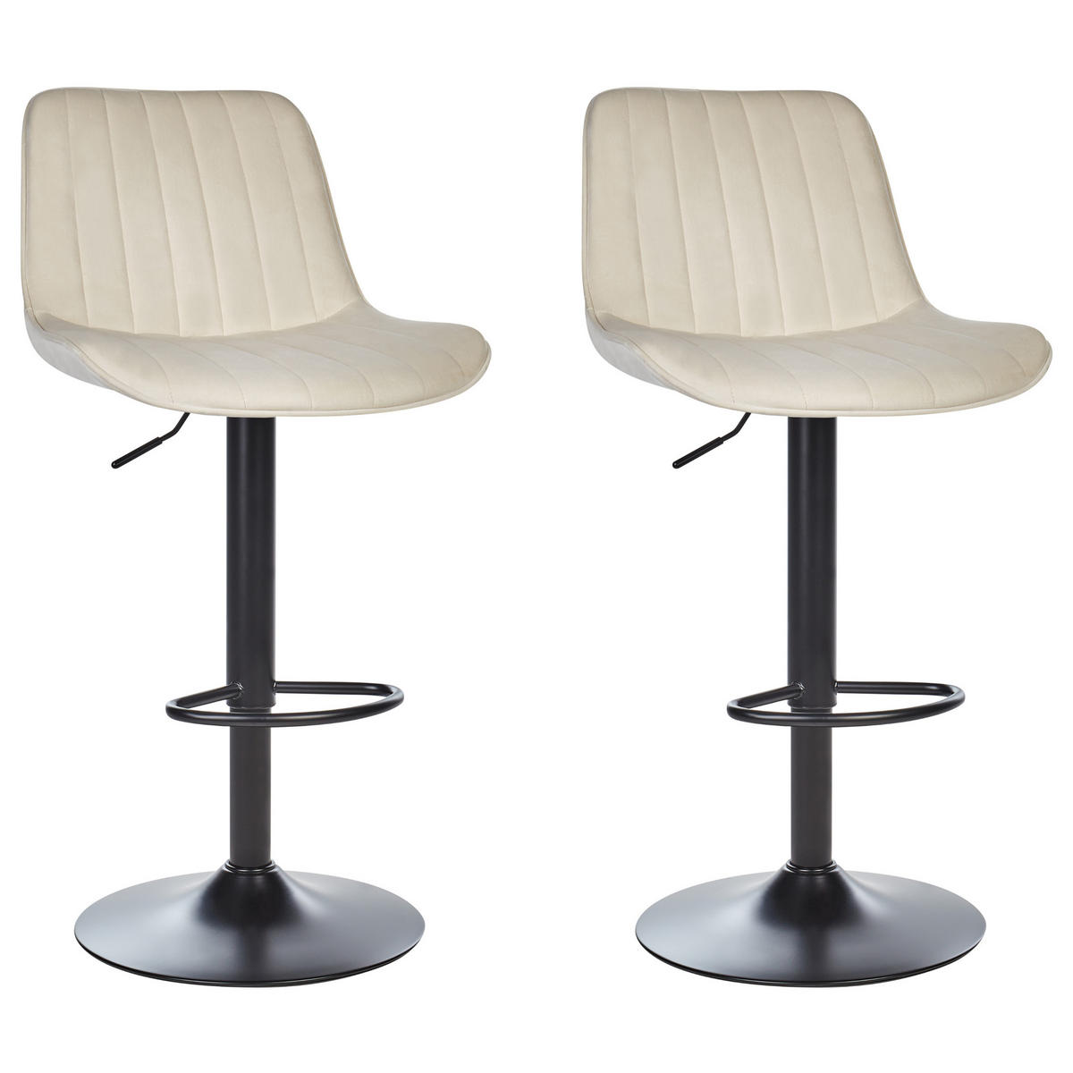DREHHOCKER 2er-Set Samtstoff Helles Beige Dubrovnik - Beige/Schwarz, Textil (51/88/54cm) - Beliani