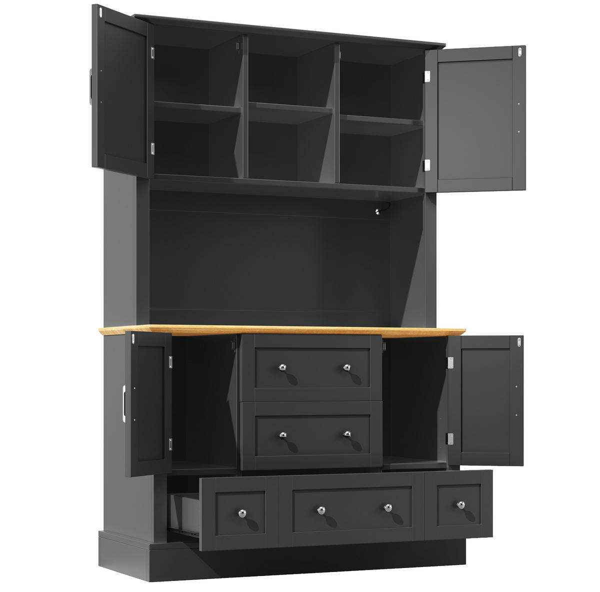 ANRICHTE 115/40/180 cm in Schwarz/Natur mit LED-Beleuchtung und 3 Schubladen - Schwarz, Holzwerkstoff (115/180/40cm) - Flora Grace
