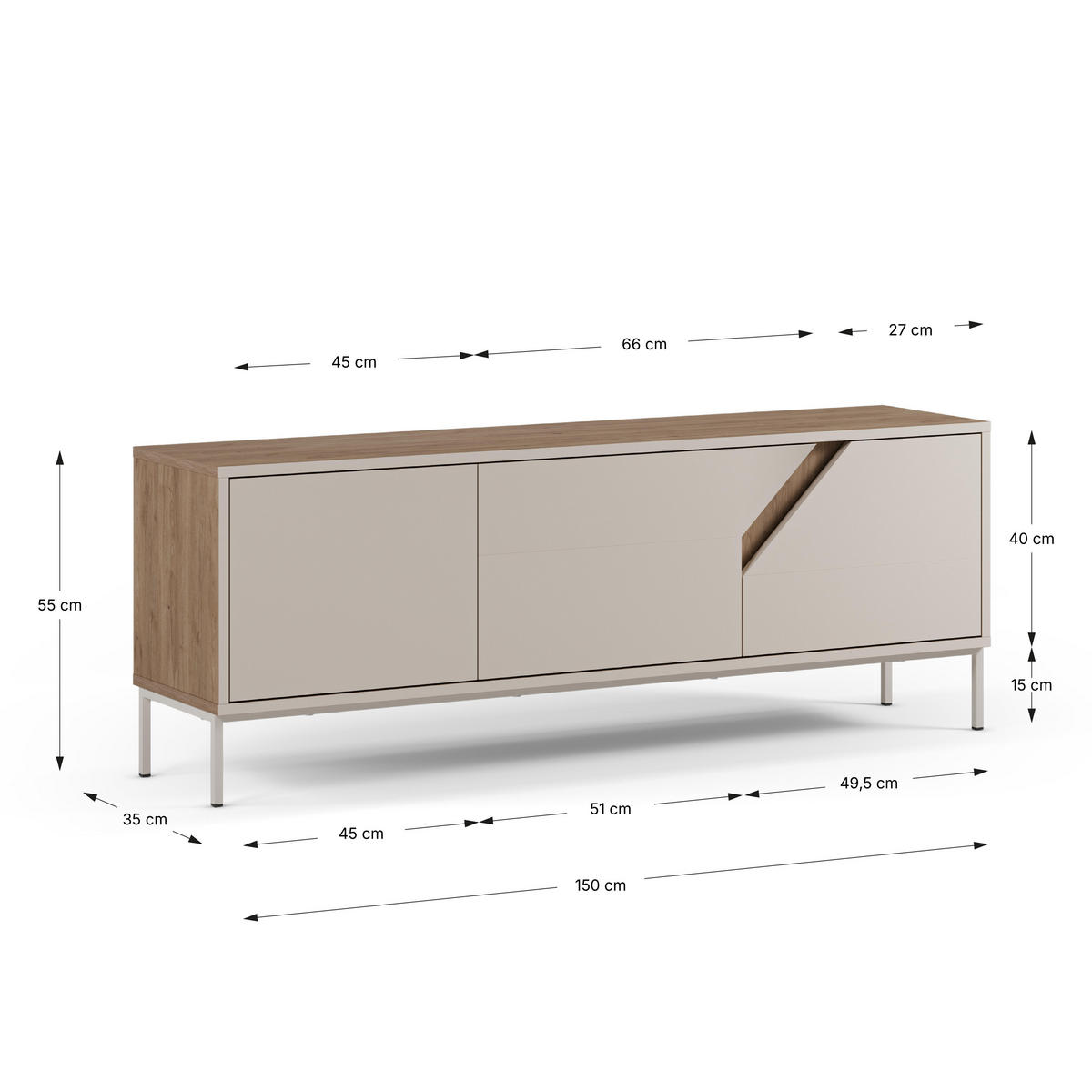 TV-STÄNDER Lilou Beige 150/35/55 cm - Beige, Holz (35/55/150cm)