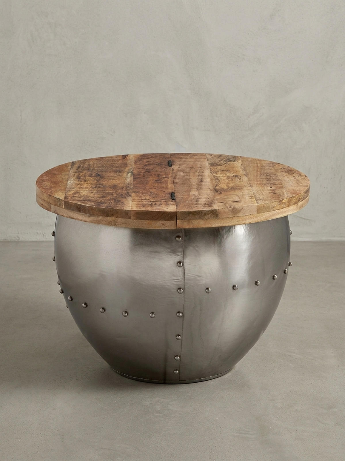COUCHTISCH Rund in Braun, Massivholz und Metall, Industrial-Stil mit Stauraum - Silberfarben, Holz/Metall (60/60/43cm) - KADIMA DESIGN