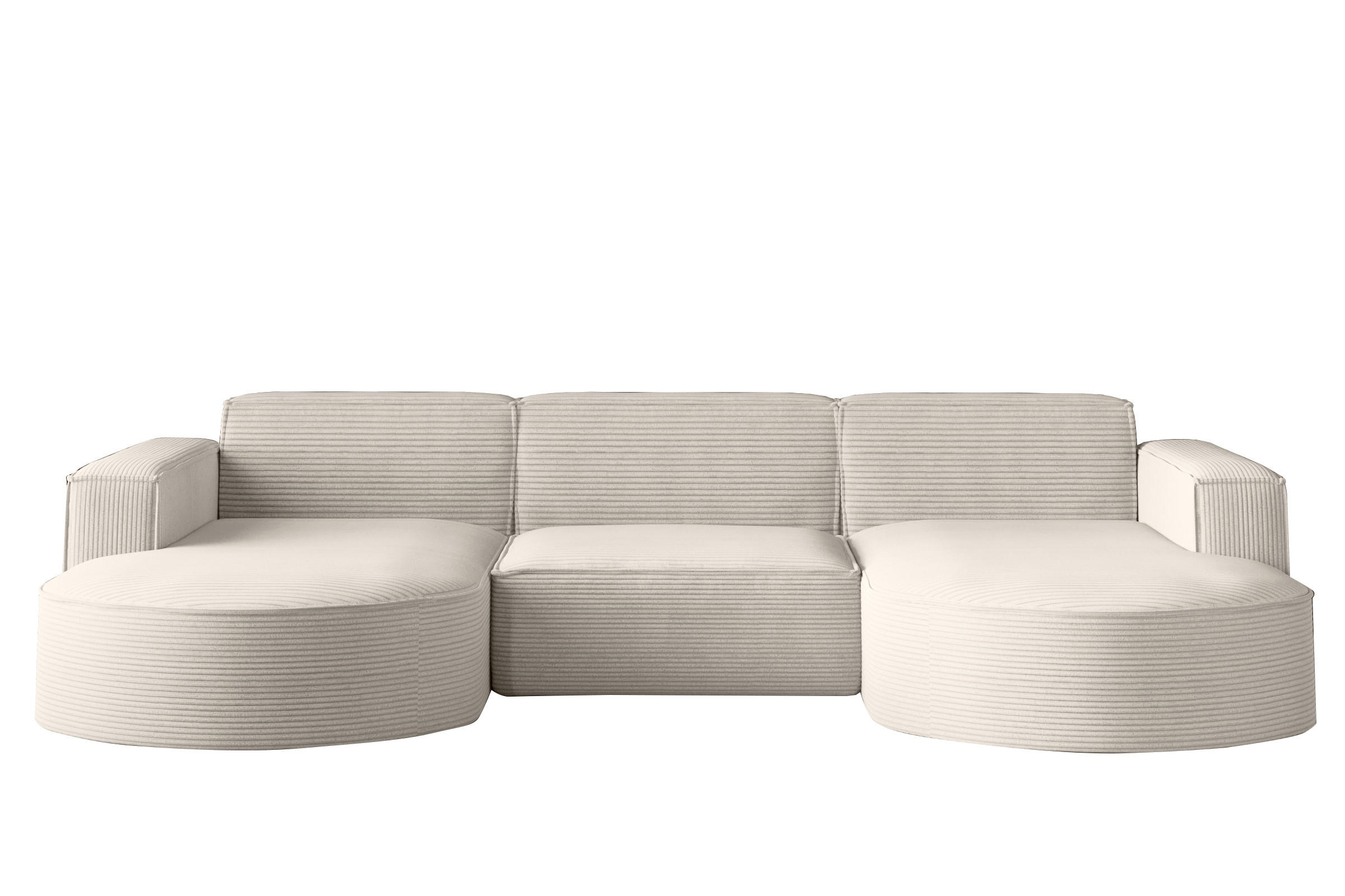 ECKSOFA Designer MODENA U STUDIO Stoff Dicker Cord Ecru - Ecru, Holz (165/299cm) - Kaiser Möbel