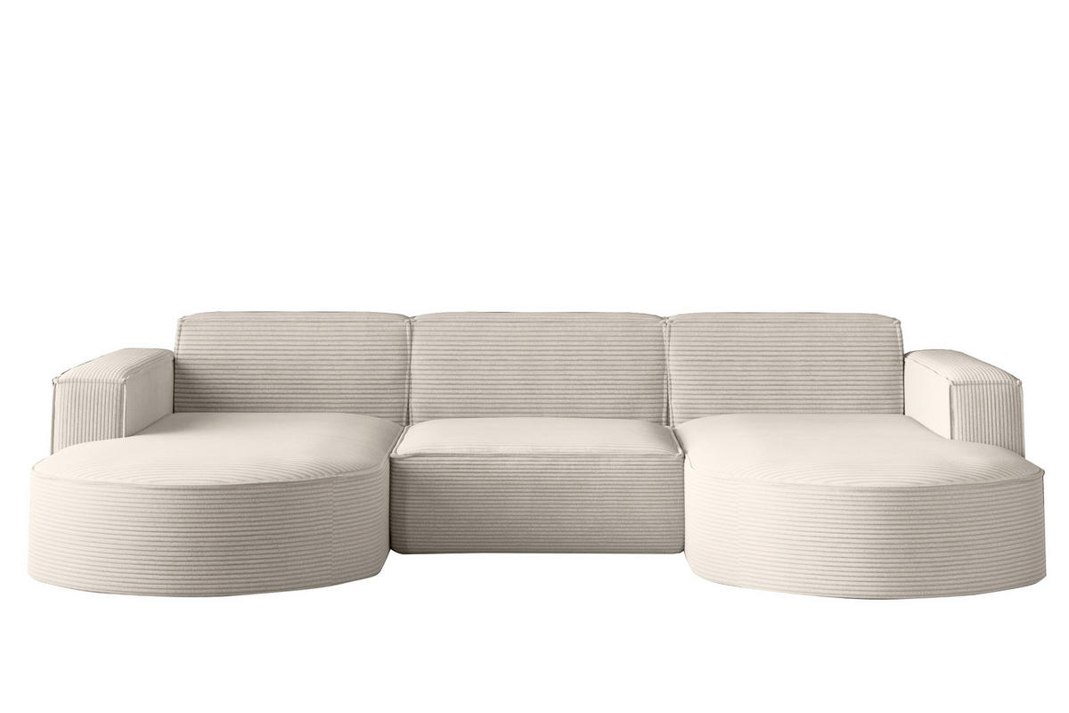 ECKSOFA Designer MODENA U STUDIO Stoff Dicker Cord Ecru - Ecru, Holz (165/299cm) - Kaiser Möbel
