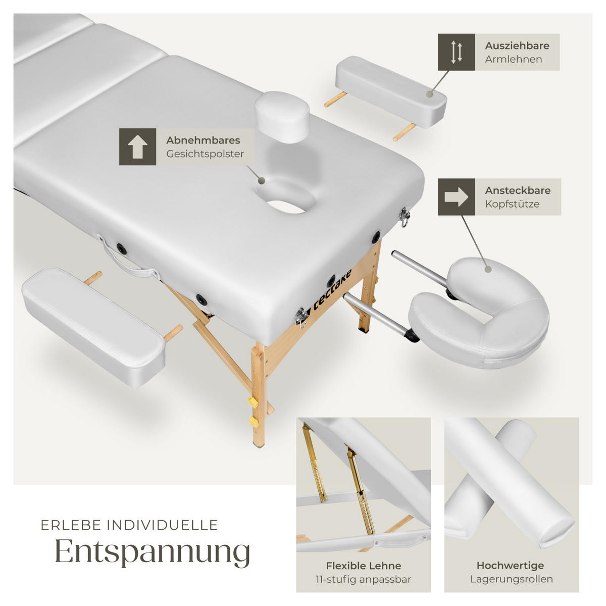 MASSAGELIEGE-SET 3 Zonen Somwang,218 x 102 x 90 cm,weiß - Weiß, Textil (108/90/218cm) - tectake