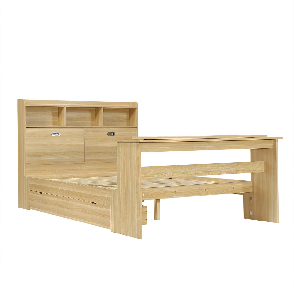 BETT mit Stauraum 140x200 cm Holz Natural 4-tlg. - Naturfarben, Holz (140/200cm) - Meubliv