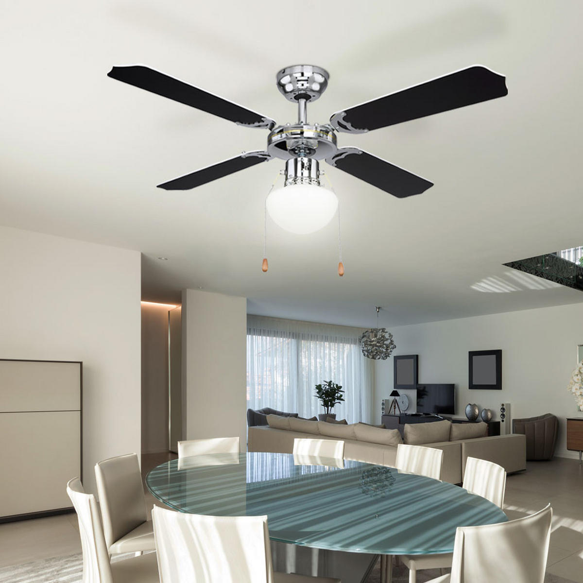 DECKENLEUCHTE Metall Schwarz CHAMPION - Schwarz, Glas (106.6/106.6/41.5cm) - Globo Lighting