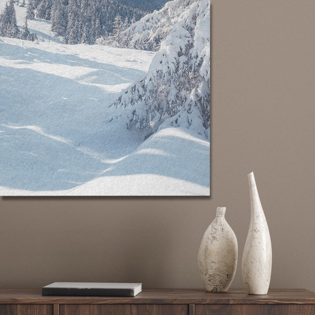 AKUSTIKBILD Winterlandschaft - Natur - Berge - Bäume - Schnee Wanddeko 60x90 cm - Hellblau, Kunststoff (60/90/0.9cm) - MuchoWow
