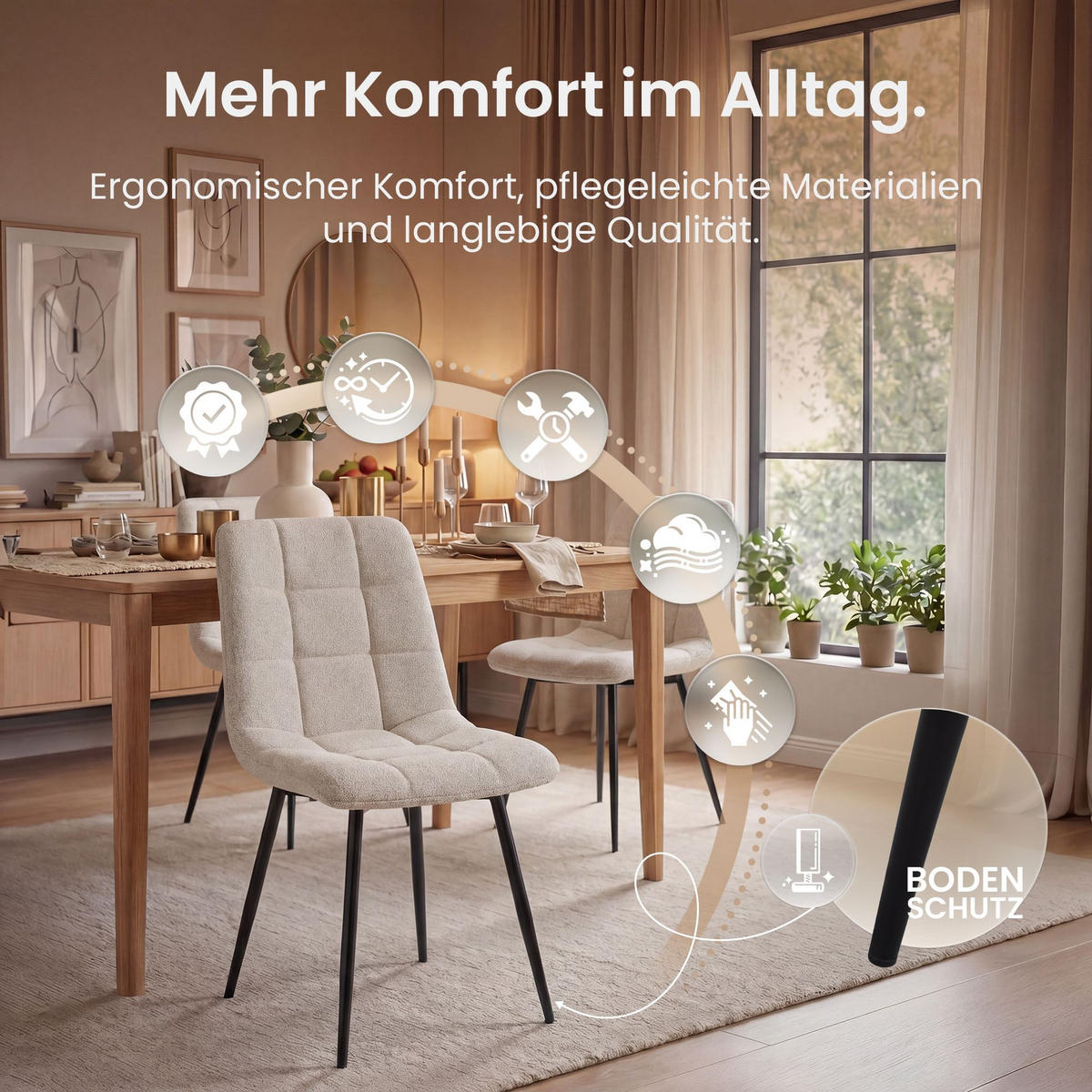 ESSZIMMERSTUHL Stoff Creme - Creme/Schwarz, Textil/Metall (45/84/55cm) - CLP