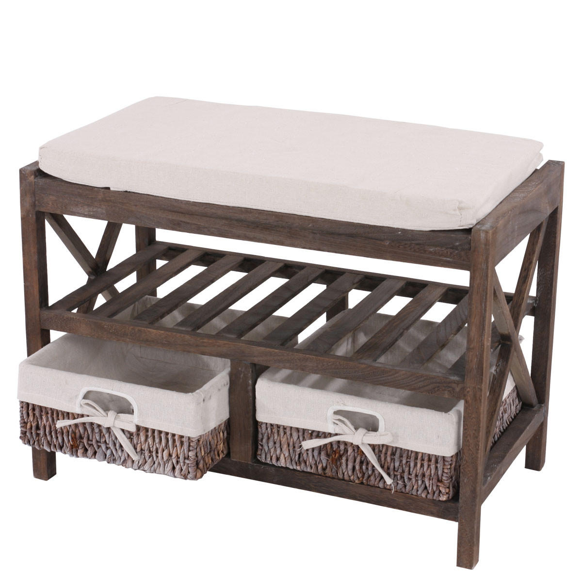 SCHUHREGAL SITZBANK Braun, Cremeweiß - Braun/Weiß, Holz (65/45/34cm) - MCW