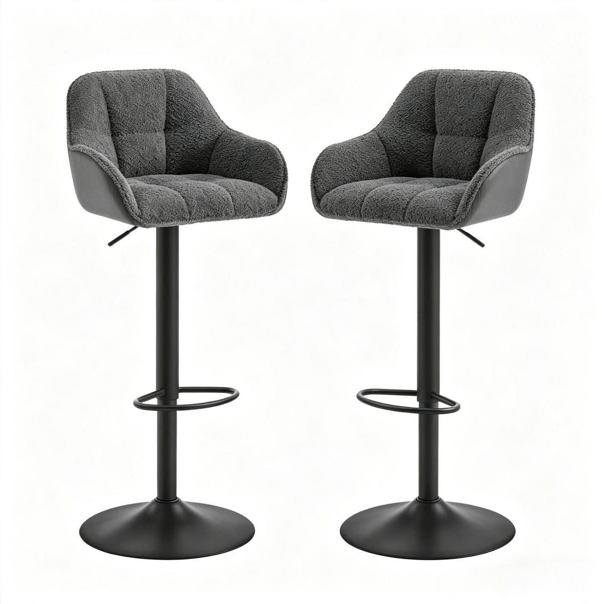 BARHOCKER 2er-Set höhenverstellbar 63-84 cm Chenille Dark Gray - Dunkelgrau, Metall (52/109/50cm) - Meubliv