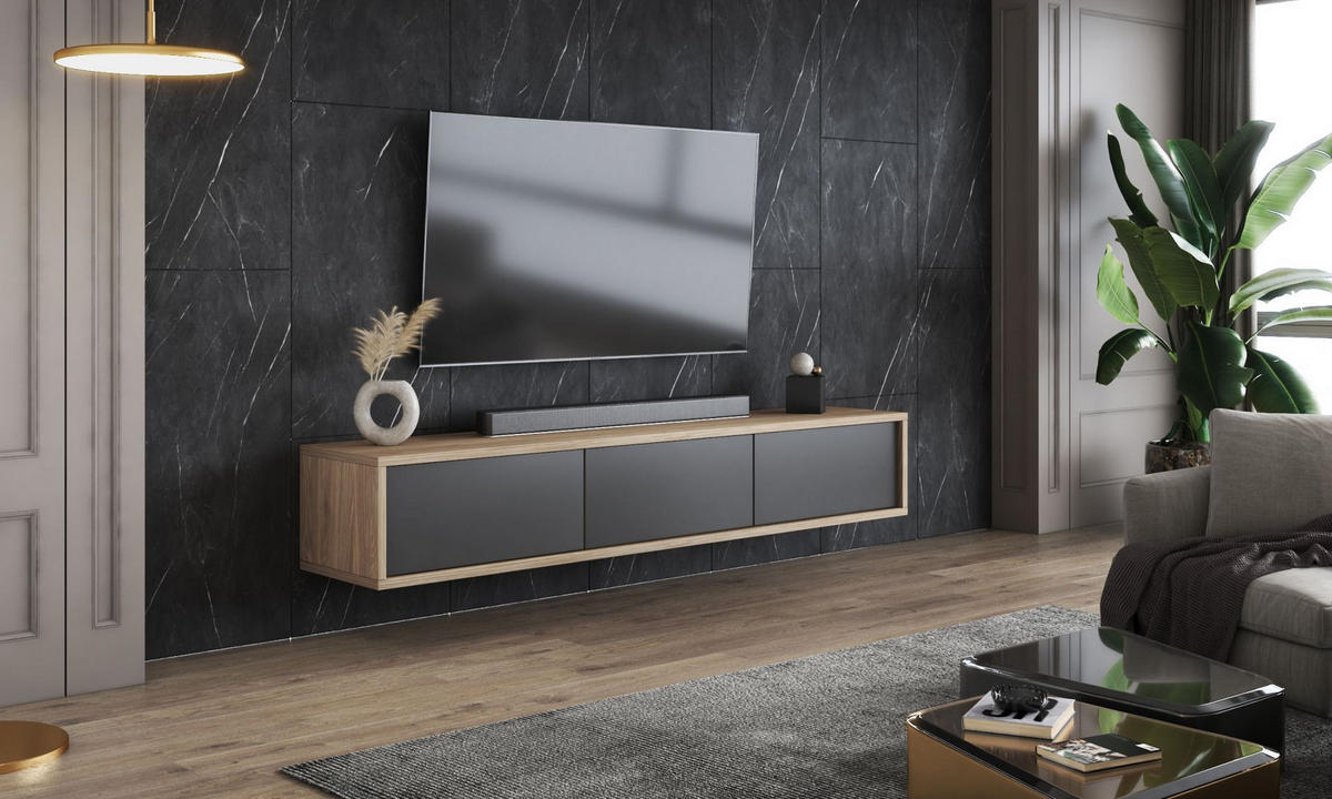 TV-LOWBOARD Moddern Eiche / Anthrazit 180/32/36 cm - Eichefarben/Anthrazit, Holzwerkstoff (180/32/36cm) - Selsey