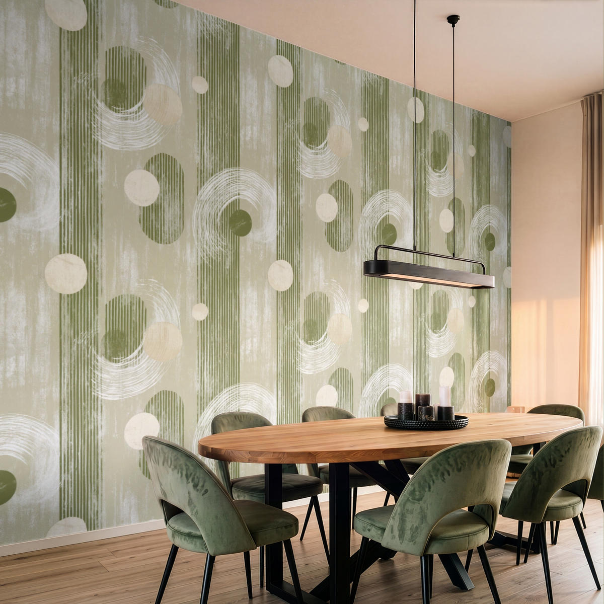 TAPETE - Künstlerisch - Modern - Grün - 400x300 cm - Olivgrün, Papier (400/300cm) - OnlyWow