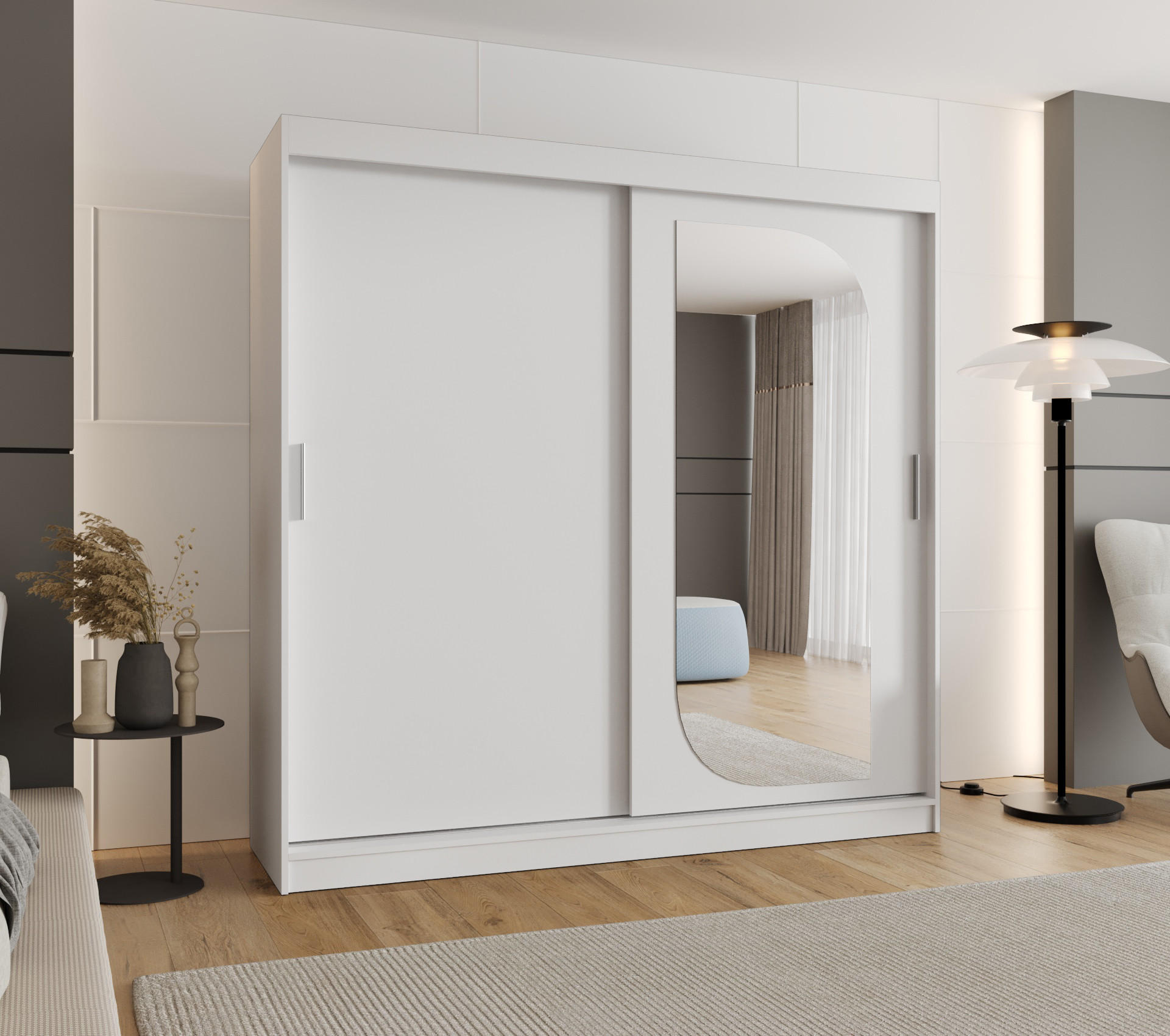 SCHWEBETÜRENSCHRANK 200/200/62 2-türig - Silberfarben/Weiß, Holz (200/200/62cm) - MÖBEL KRYSPOL