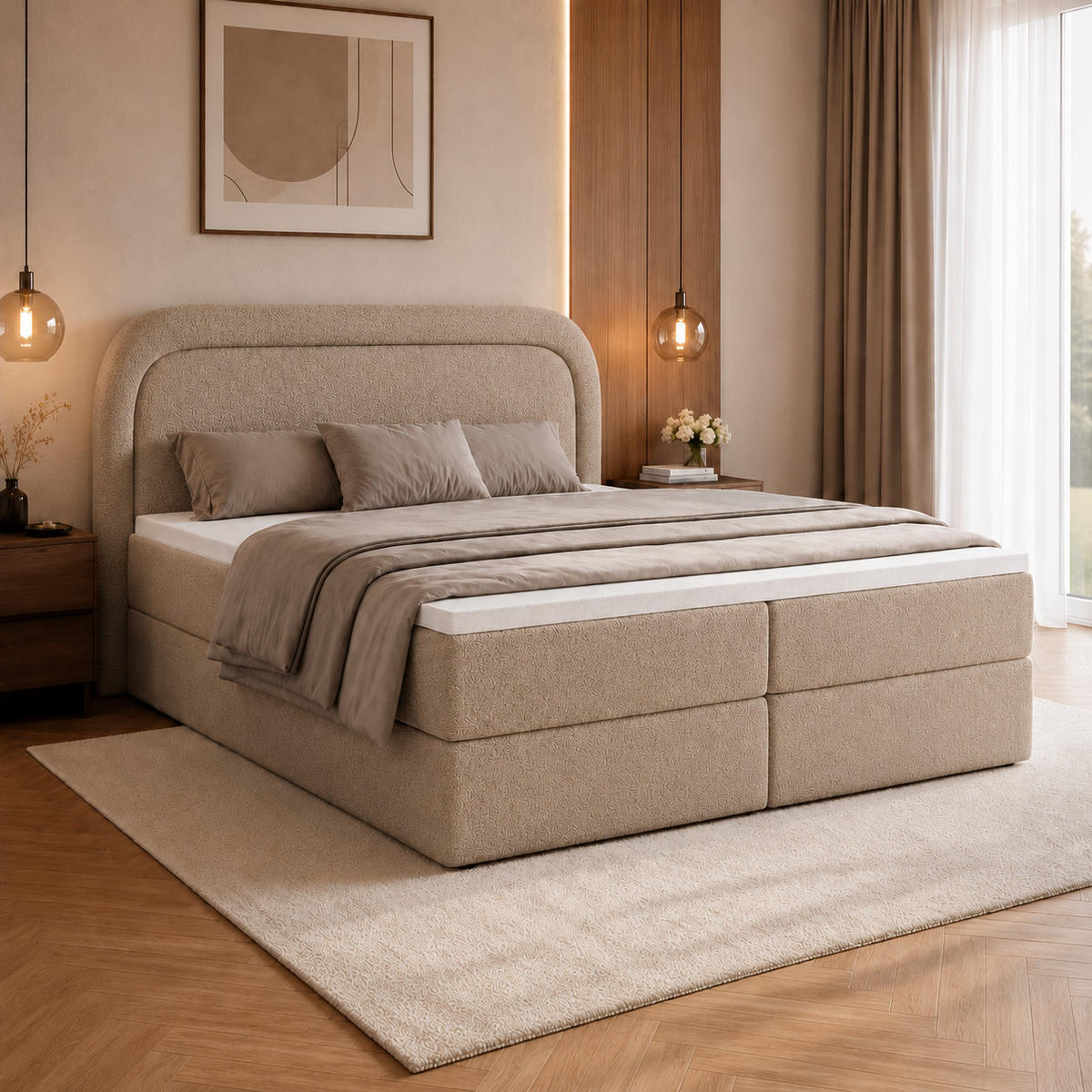 BOXBETT Bonito mit Topper 160x200 Taupe - Taupe, Textil (160/200cm) - Luxkor24