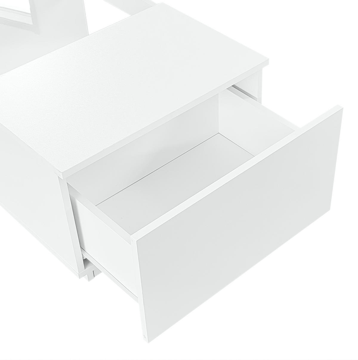 KLUB stolić 100/50/35,5 cm bijeli od iverice sa staklom LED rasvjetom i 2 ladice - bijela, drvni materijal (100/50/35.5cm) - OKWISH