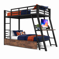 ETAGENBETT 90/200 mit LED, Schreibtisch und Schubladen in Schwarz - Schwarz, Holzwerkstoff/Metall (90/200cm) - EVRYAE