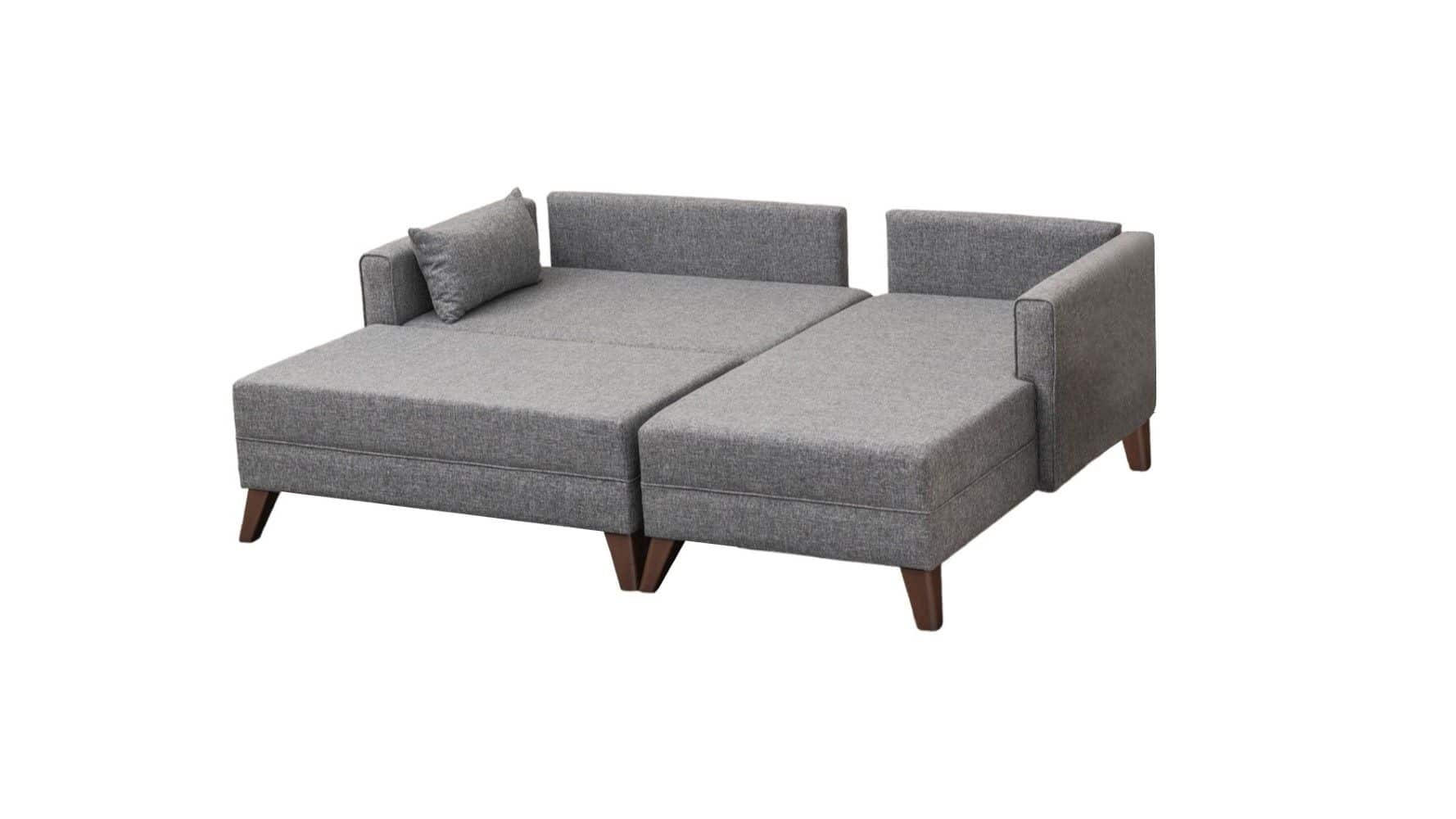 ECKSOFA mit Hocker als Schlaffläche, perfekt für kleine Räume - Walnussfarben/Braun, Holz/Kunststoff (140/205cm) - myHomelando