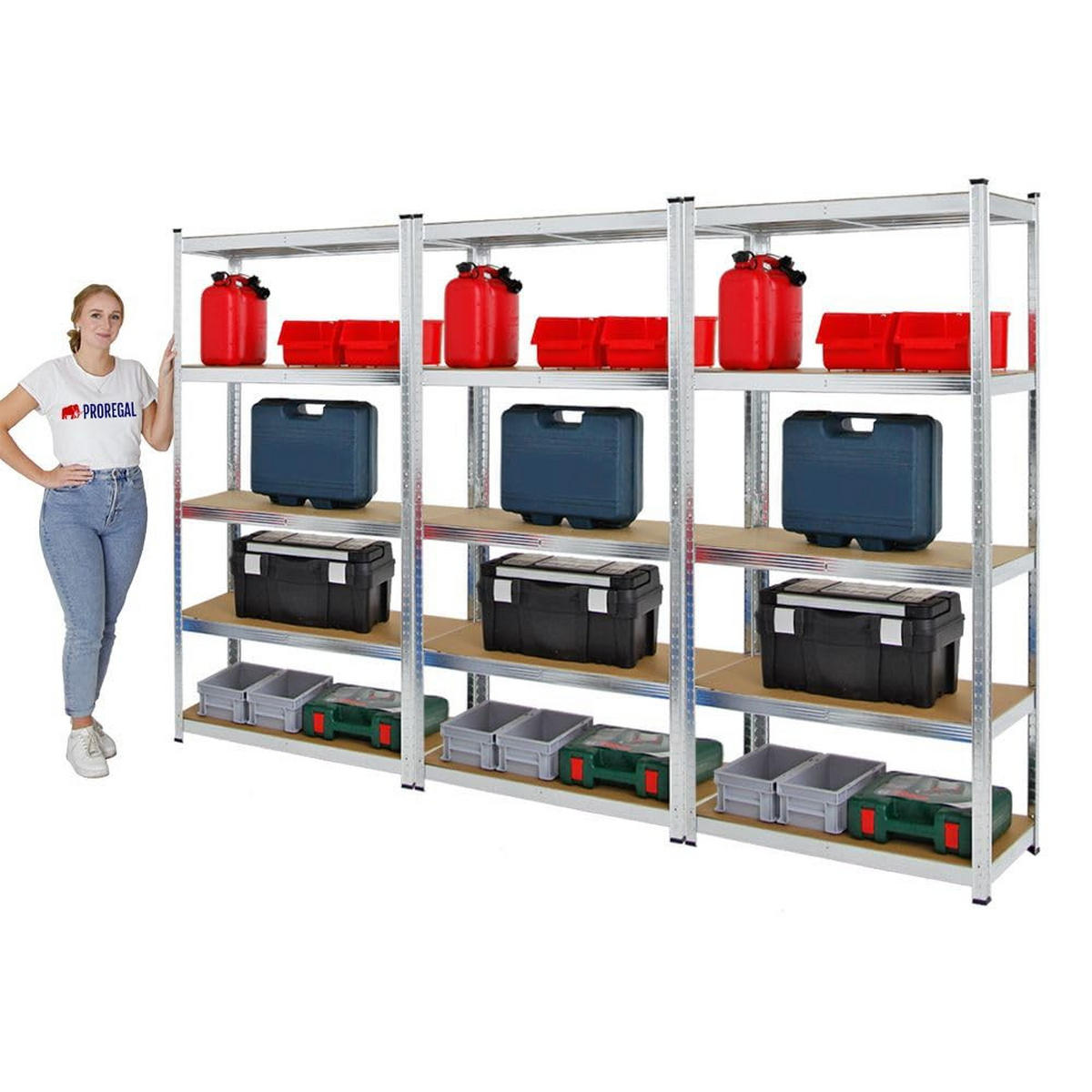 SCHWERLASTREGAL Ragnar 3er-Set mit 3x 180x90x40 cm Fachlast 175 kg Verzinkt - Silberfarben, Metall (270/180/40cm) - PROREGAL