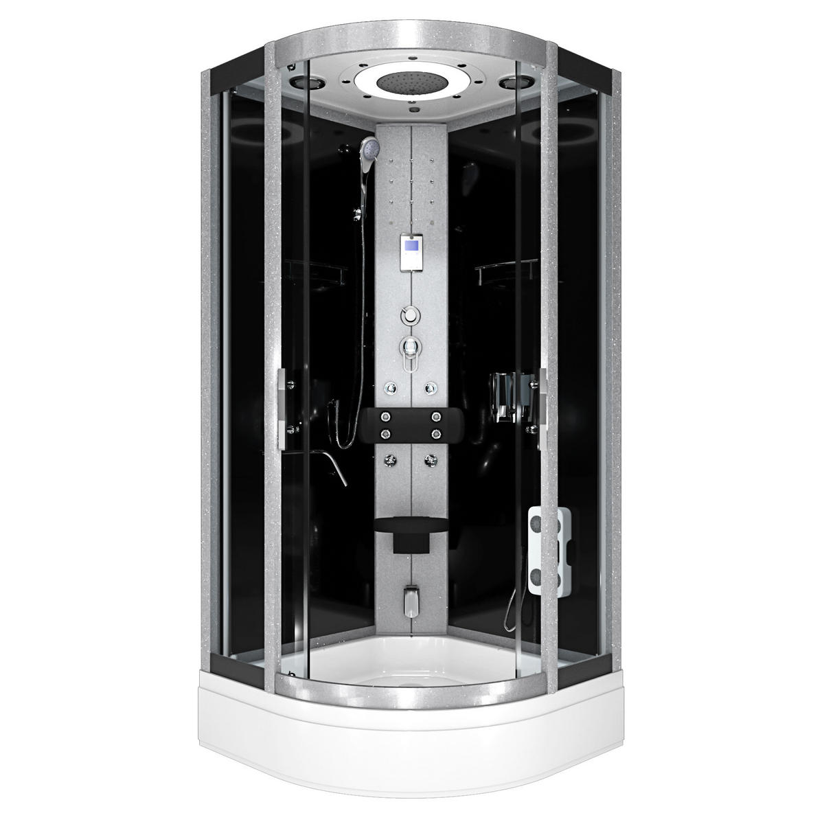 DAMPFDUSCHE Duschkabine D58-53T2-EC sw 90x90 - Schwarz, Glas/Kunststoff (90/90/225cm) - AcquaVapore by Sandra Jentho