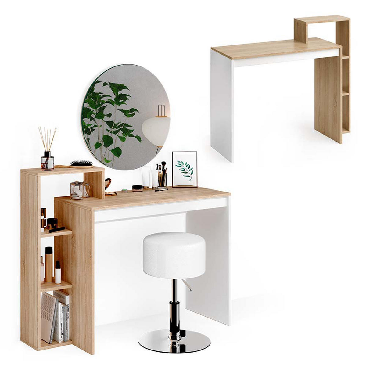 SCHMINKTISCH Leo Sonoma 100 cm mit Spiegel und Hocker - Sonoma Eiche, Holzwerkstoff (100/90/40cm) - Vicco