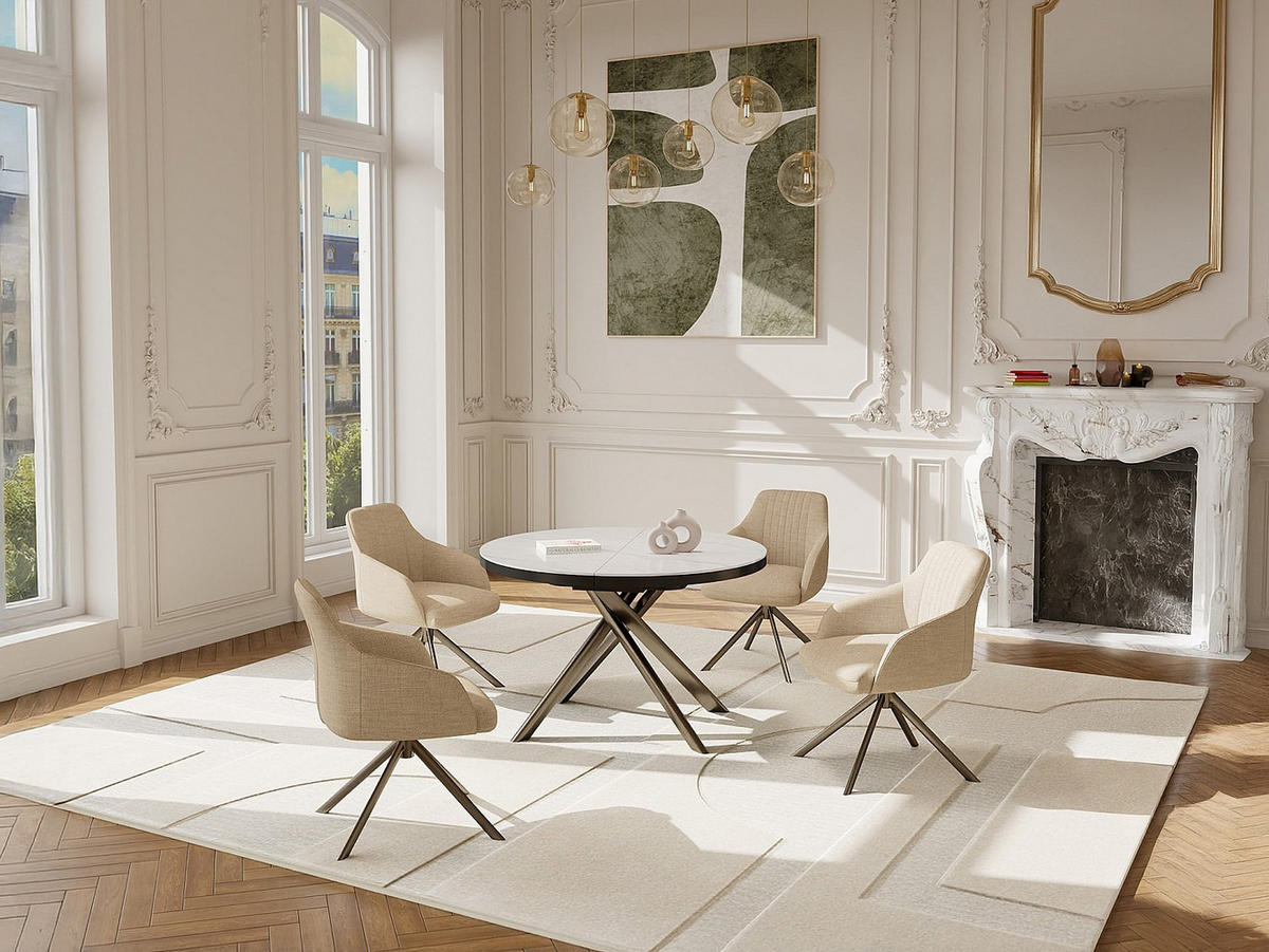 AUSZIEHBARER Tisch - 4 , 6 -Sitzer - MDF - weiß, bronzefarben - FEROLA - Weiß, Holz (120/160/76cm) - Vente-Unique